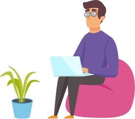 Illustration vectorielle d'un homme assis confortablement, naviguant sur son ordinateur pour obtenir une soumission d'assurance-vie